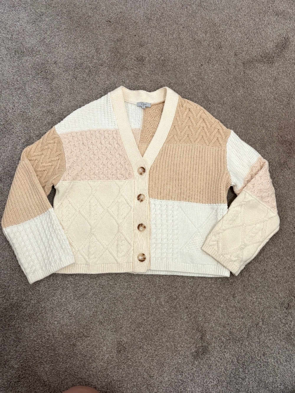 Rails XS Patchwork Cable Knit Cardigan